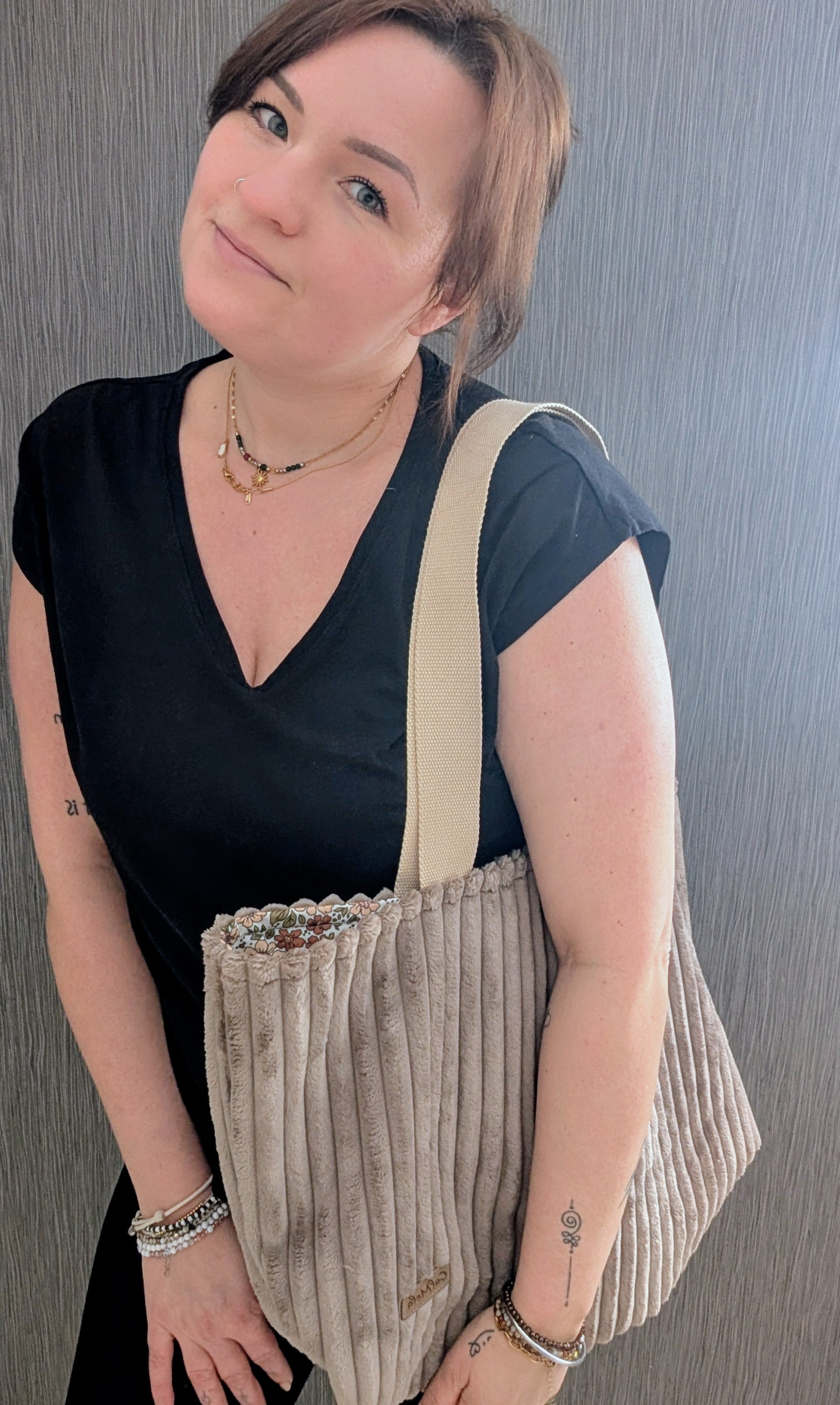 LOFT – Teddyplüsch Shopper in Cordoptik · Sand