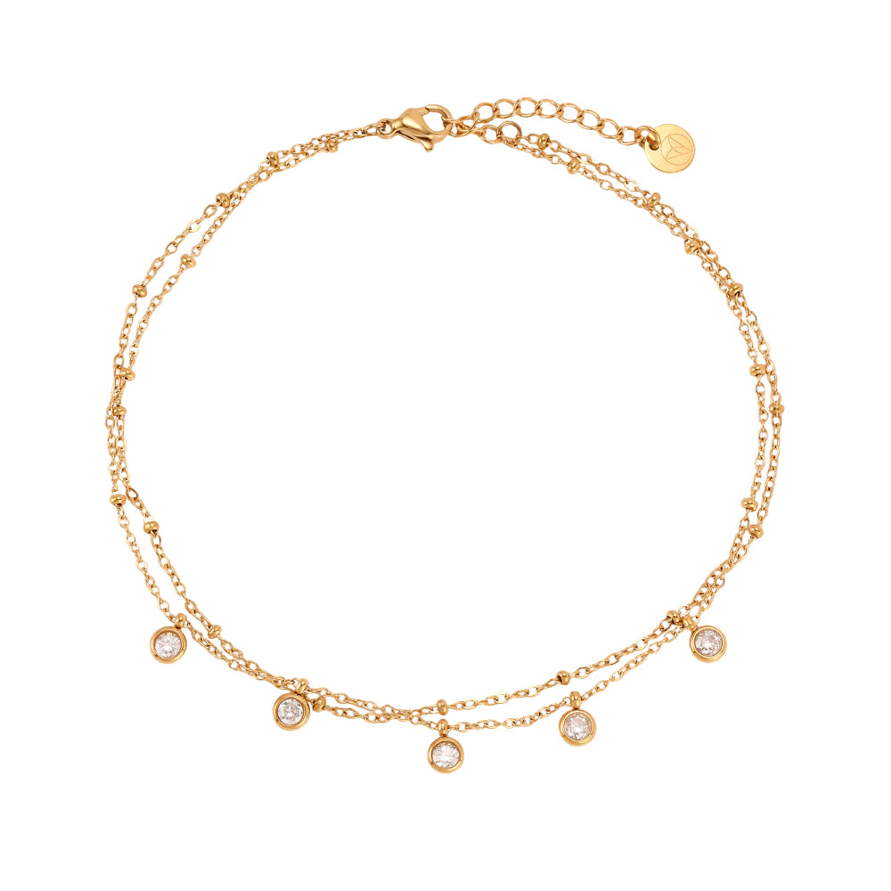 Fußkettchen "Sternenlicht" | Doppelreihiges Fußkettchen mit Zirkonia von Dottilove