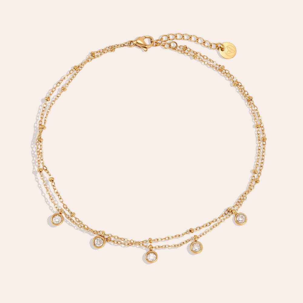 Fußkettchen "Sternenlicht" | Doppelreihiges Fußkettchen mit Zirkonia von Dottilove