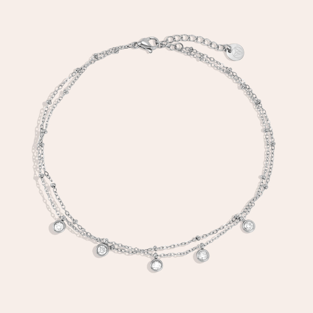 Fußkettchen "Sternenlicht" | Doppelreihiges Fußkettchen mit Zirkonia von Dottilove
